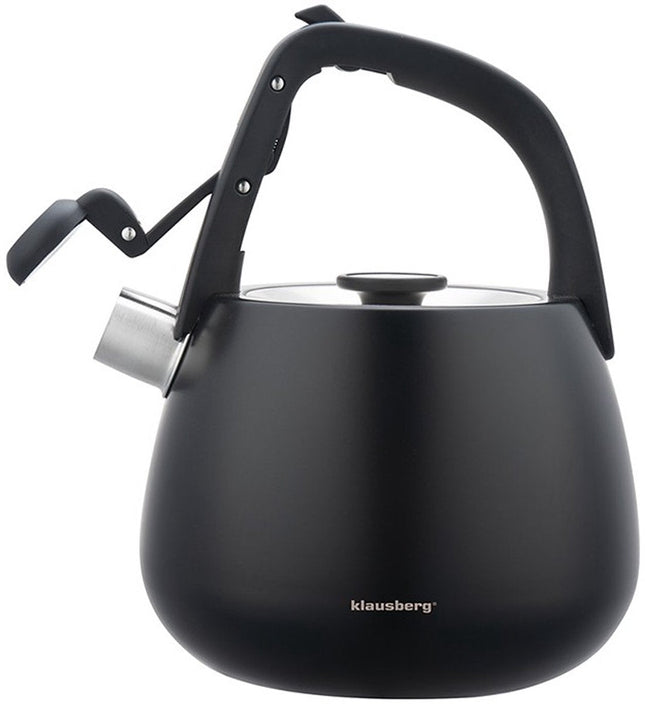 Klausberg 7774 - Bouilloire sifflante - 2,5 litres - Acier inoxydable - Noir avec poignée en bois