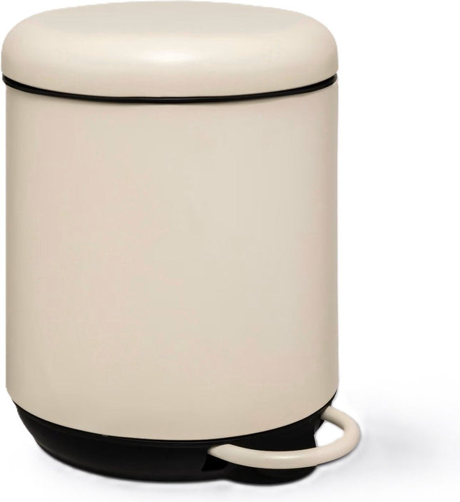 5Five Poubelle/poubelle à pédale Savona - métal/plastique - 5L - ivoire - D20 x H27 cm - avec seau intérieur
