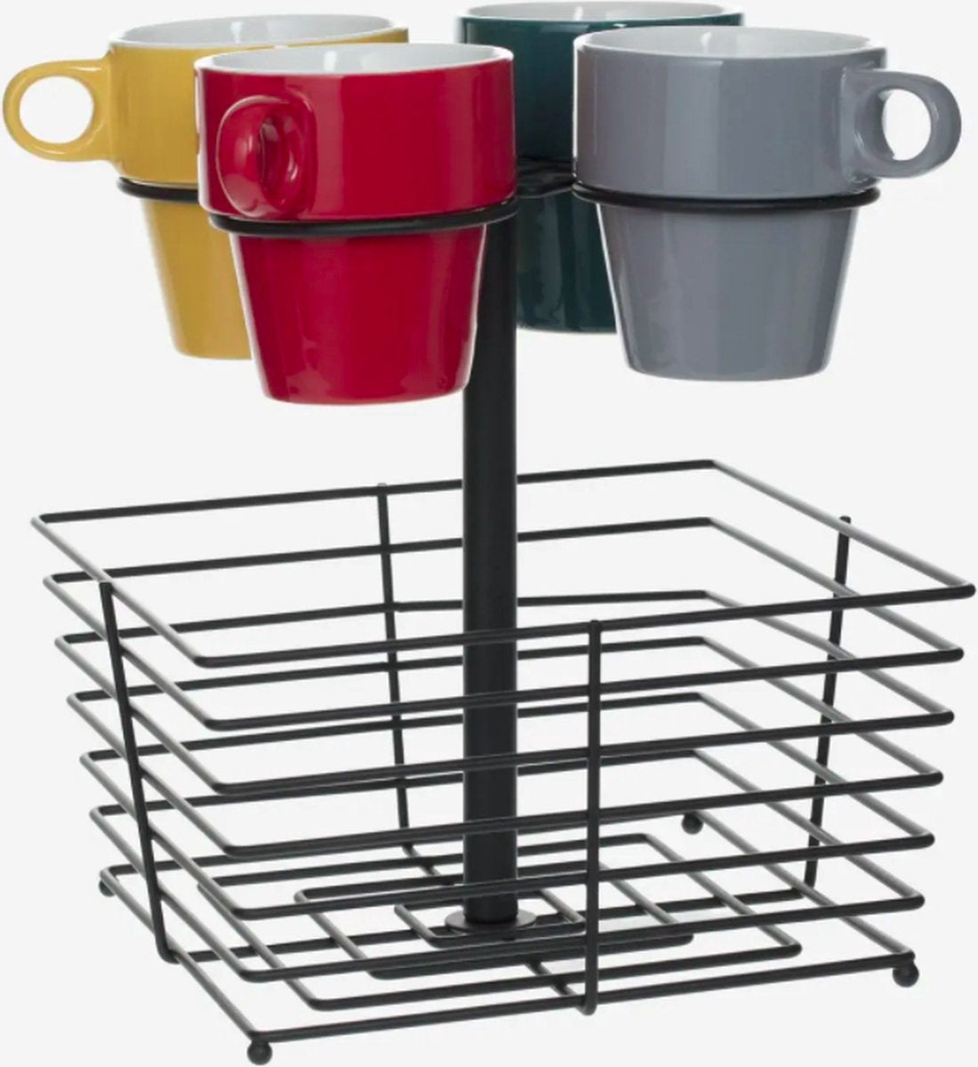 Mokkenset van 4 met standaard en capsulemand – aardewerk, 26 cl