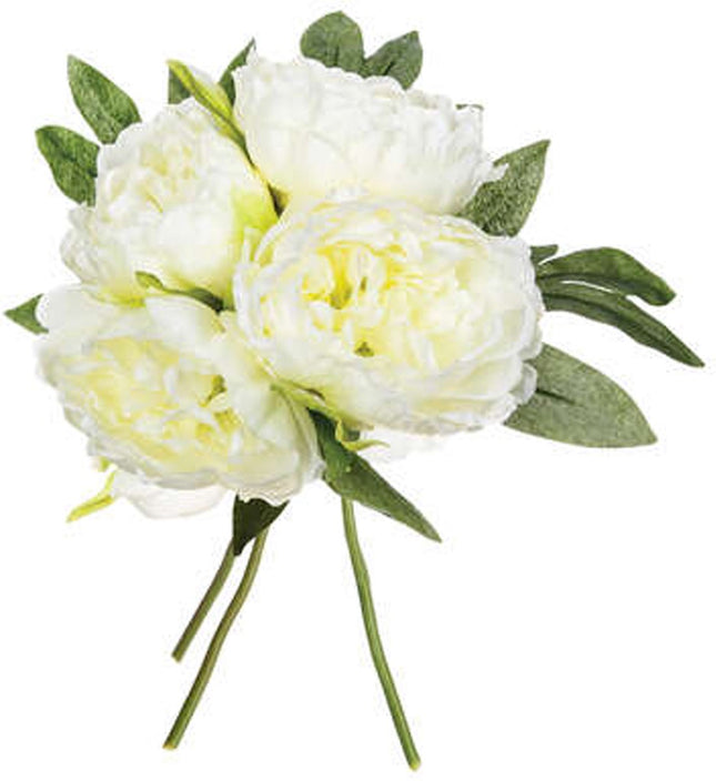 Atmosphera boeket van pioenrozen kunstbloemen - ivoor wit - hoogte 30 cm - witte bloemen