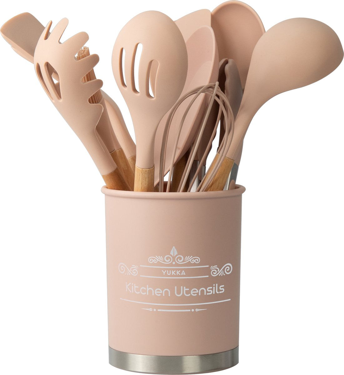 BIKO - Cookware - Kitchen Utensils Kitchen Set - 14-piece set - Bamboo wood - Silicone - BPA free - Pink
