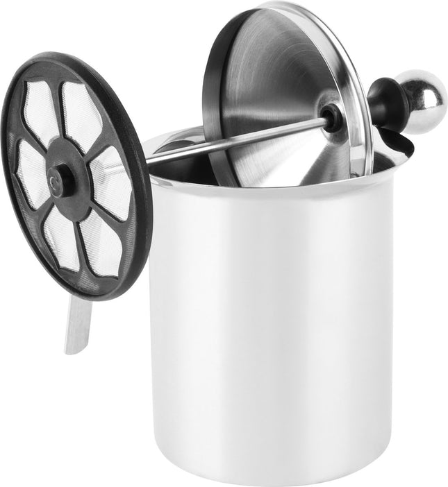 Kinghoff® - Mousseur à lait manuel - Inox - 800 ml - Lavable au lave-vaisselle - Barista - Pot à lait - Fond résistant à la chaleur - Induction