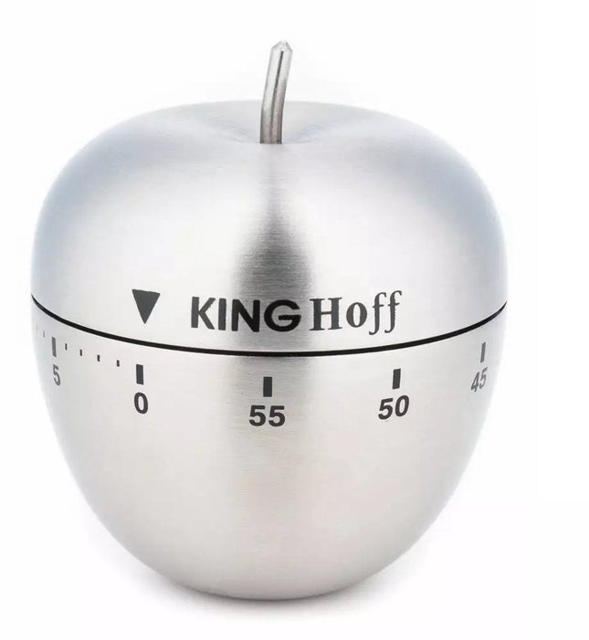 Minuteur de cuisine mécanique Kinghoff - Acier inoxydable, 60 minutes, Ø 63 x 72 mm, Minuteur rotatif, Élégant et durable - Minuteur de cuisson -