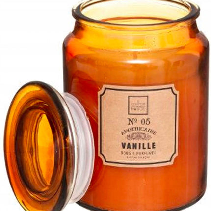 Bougie parfumée vanille en pot apothicaire hauteur 14,5 cm 510 grammes