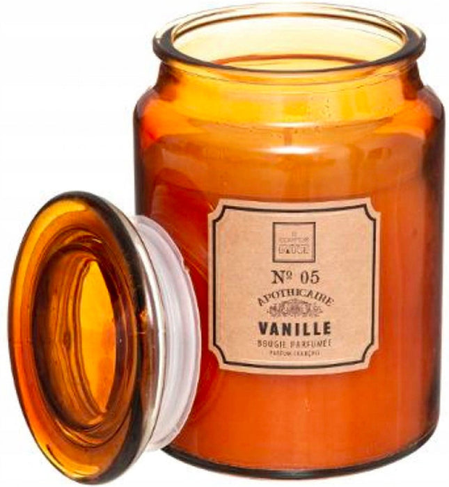 Bougie parfumée vanille en pot apothicaire hauteur 14,5 cm 510 grammes