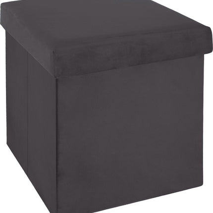 Atmosphera Pouf/tabouret/repose-pieds - boîte de rangement - gris foncé - PU/MDF - 38 x 38 x 38 cm - pliable