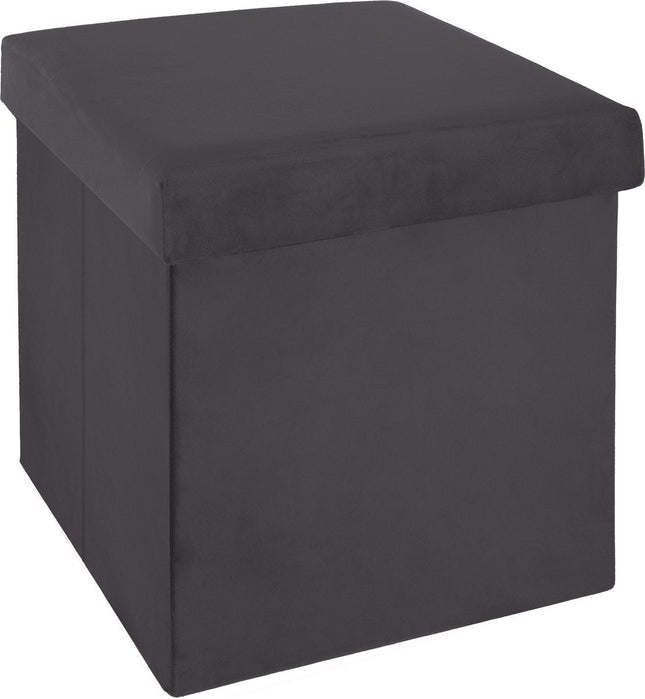 Atmosphera Pouf/tabouret/repose-pieds - boîte de rangement - gris foncé - PU/MDF - 38 x 38 x 38 cm - pliable