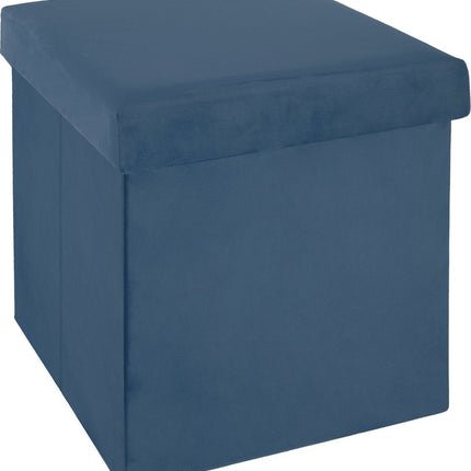 Atmosphera Pouf/tabouret/repose-pieds - boîte de rangement - bleu - PU/MDF - 38 x 38 x 38 cm - pliable