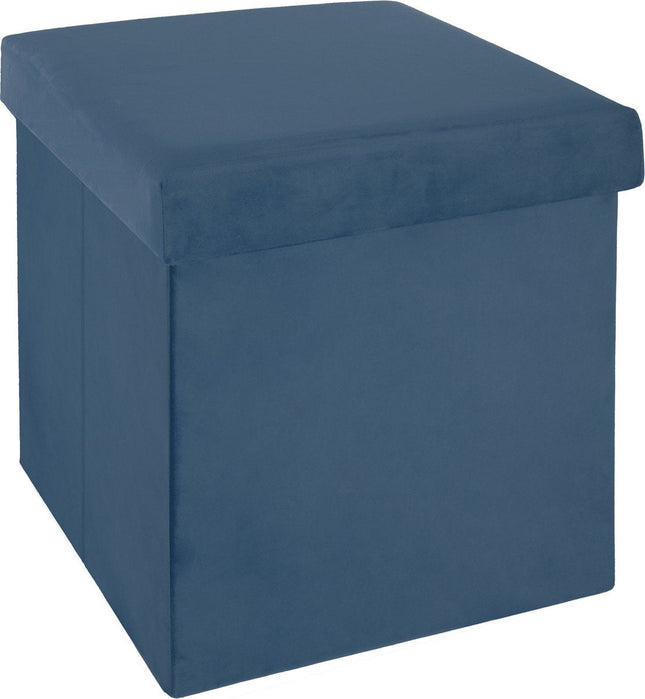 Atmosphera Pouf/tabouret/repose-pieds - boîte de rangement - bleu - PU/MDF - 38 x 38 x 38 cm - pliable