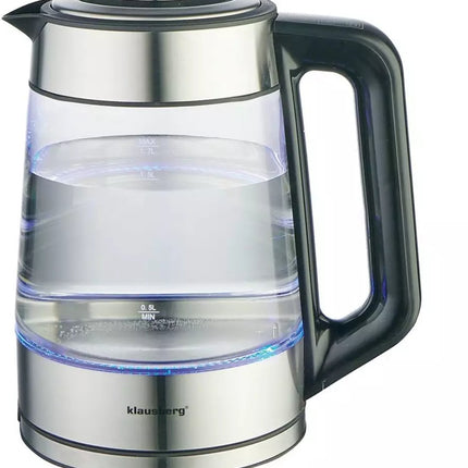Klausberg KB7888 Bouilloire électrique – 1.7L, 1850-2200W, Verre Borosilicate & Acier Inoxydable 304, LED RGB, Contrôle de Température - 40 à 100 degrés