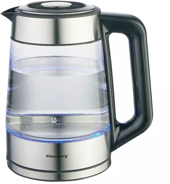 Klausberg KB7888 Bouilloire électrique – 1.7L, 1850-2200W, Verre Borosilicate & Acier Inoxydable 304, LED RGB, Contrôle de Température - 40 à 100 degrés