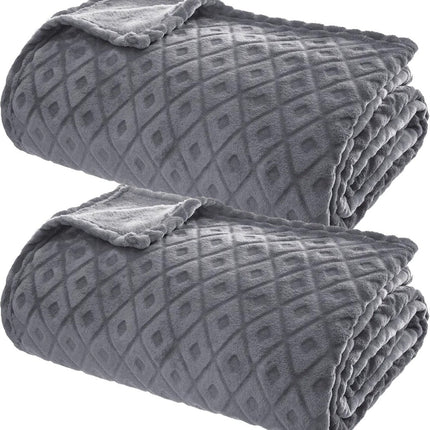 Atmosphera Plaid/couverture Monnet - 2x - gris béton - 180 x 230 cm - molleton polyester - motif écossais - couvre-lit