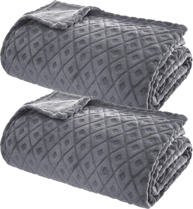 Atmosphera Plaid/couverture Monnet - 2x - gris béton - 180 x 230 cm - molleton polyester - motif écossais - couvre-lit