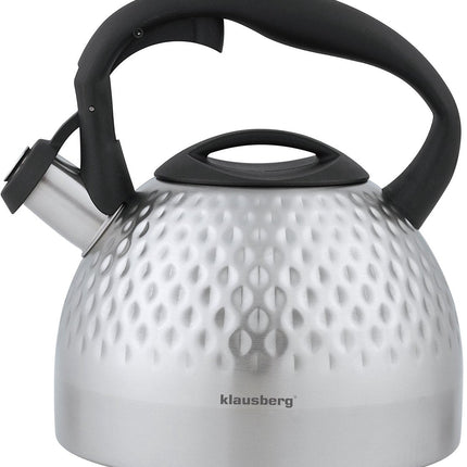 Klausberg Bouilloire Sifflante Inox 3.0 Litres (Argent) - Pour toutes sources de chaleur (y compris l'induction) - Bouilloire
