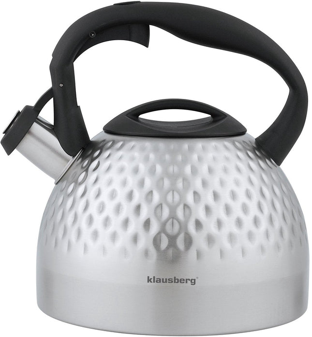 Klausberg Bouilloire Sifflante Inox 3.0 Litres (Argent) - Pour toutes sources de chaleur (y compris l'induction) - Bouilloire