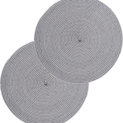 Secret de Gourmet ronde placemat - Set van 6x stuks - zwart/wit - gevlochten kunststof - Dia 38 cm - Onderleggers