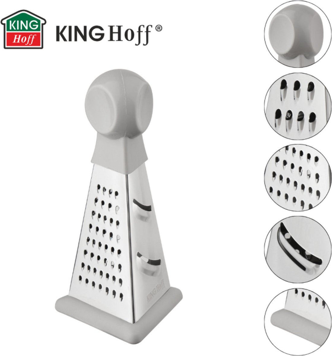 Kinghoff 3-Zijdes Rasp Piramide - Multifunctionele Rasp met 3 Raspvlakken - Rasp, Fijn Raspen en Zesten - 15, 8 cm - KH-1987