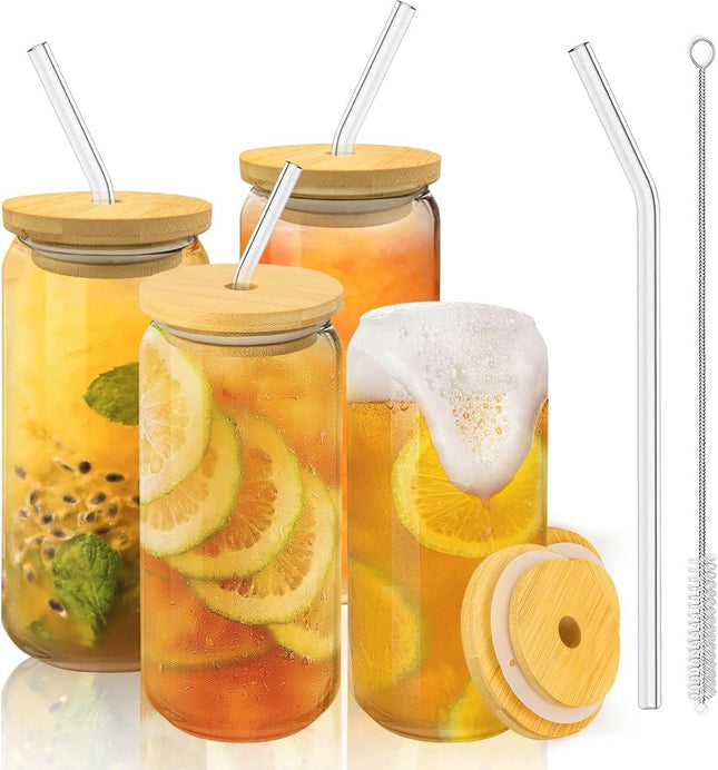 Ensemble de Verres à Bubble Tea - 4 Pièces 500 ml avec Couvercle et Paille