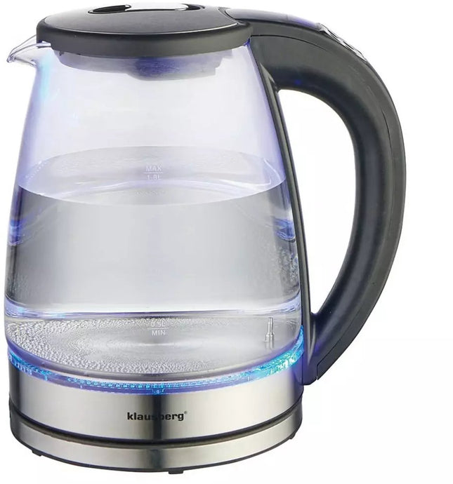 Klausberg KB7887 Bouilloire Électrique – 1.8L, 1850-2200W, Verre Borosilicate & Acier Inoxydable 304, LED RGB, Contrôle de Température - Changement de couleur par la chaleur