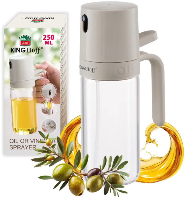 KINGHOFF KH-2005 Vaporisateur d'huile 250 ml – Vaporisateur d'huile et de vinaigre en acier inoxydable et verre – Vaporisateur d'huile à brumisation fine – Beige