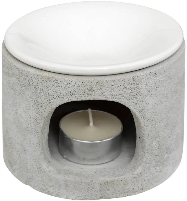 Brûleur de parfum en ciment et céramique - Brûleur à huile avec chauffe-bougie - Diamètre 11 cm, Hauteur 8 cm - Gris