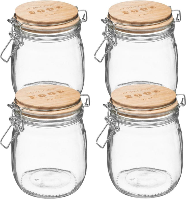 4 bocaux de conservation en verre de 0,75 L avec couvercle en bois et fermeture à étrier - 750 ml - Bocaux de conservation avec fermeture hermétique