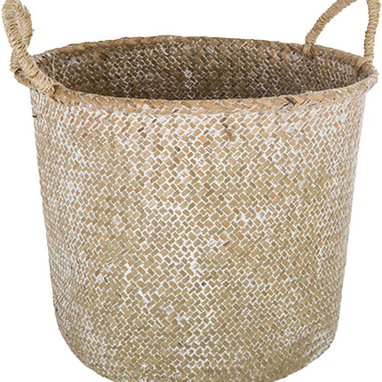 Atmosphera Panier de rangement Julian - rond - jonc de mer - naturel - 37 x 27 cm - pliable - panier décoratif