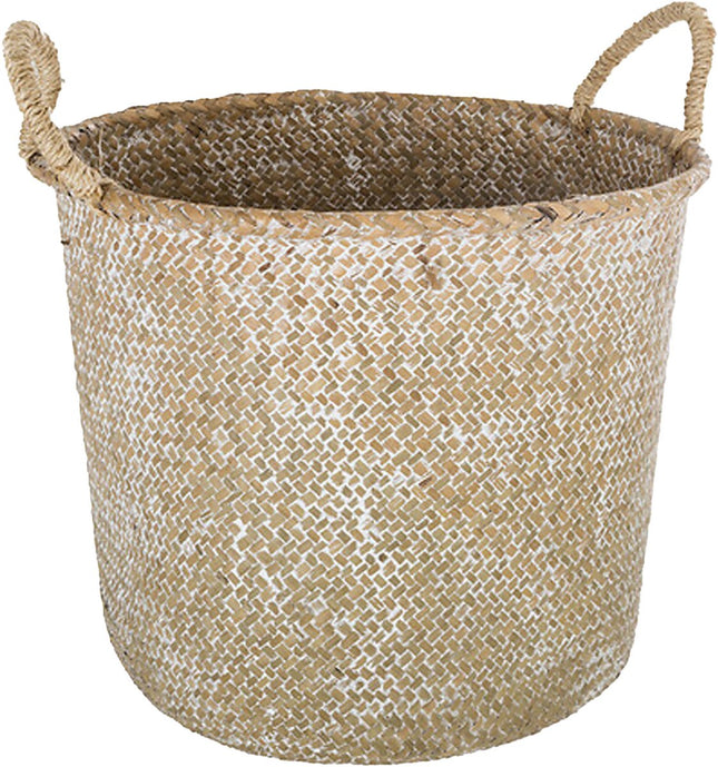 Atmosphera Panier de rangement Julian - rond - jonc de mer - naturel - 37 x 27 cm - pliable - panier décoratif