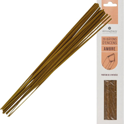 Atmosphera Bâtonnets d'encens parfum Ambre - pack économique - 20x bâtonnets - 25cm - Relaxant - Apaisant