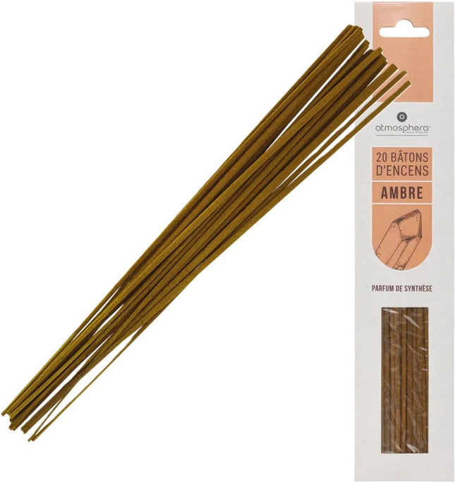 Atmosphera Bâtonnets d'encens parfum Ambre - pack économique - 20x bâtonnets - 25cm - Relaxant - Apaisant