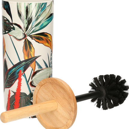 5five WC/Brosse de toilette - avec support - ronde - motif feuille - 38 cm