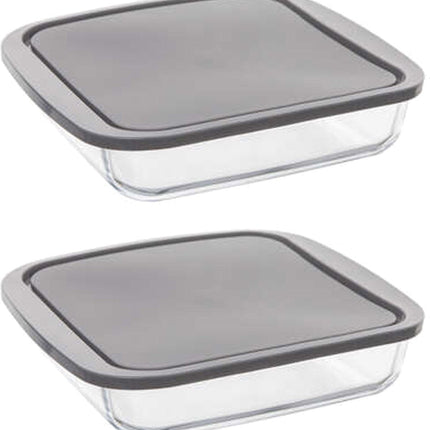5Five Plat de cuisson en verre borosilicate avec couvercle - 2x - carré - 1,8 litre - 22 x 22 x 5 cm