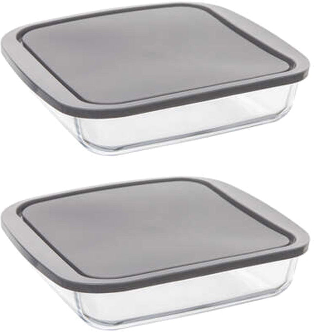 5Five Plat de cuisson en verre borosilicate avec couvercle - 2x - carré - 1,8 litre - 22 x 22 x 5 cm