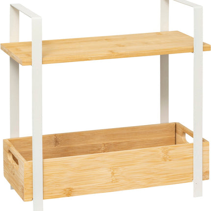 5Five Ordera Étagère de rangement avec plateau en bambou - 2 niveaux - 30x14x30cm - Blanc/Beige