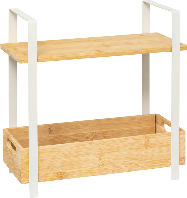 5Five Ordera Étagère de rangement avec plateau en bambou - 2 niveaux - 30x14x30cm - Blanc/Beige
