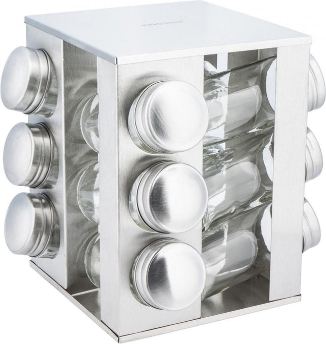 Kinghoff 4008 - Support à épices carré - Acier inoxydable - 13 pièces