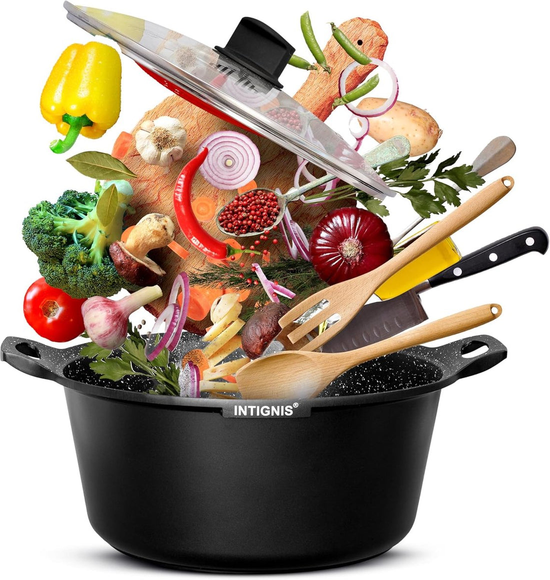 INTIGNIS braadpan met glasdeksel – 36 cm, 14 liter, keramische antiaanbaklaag