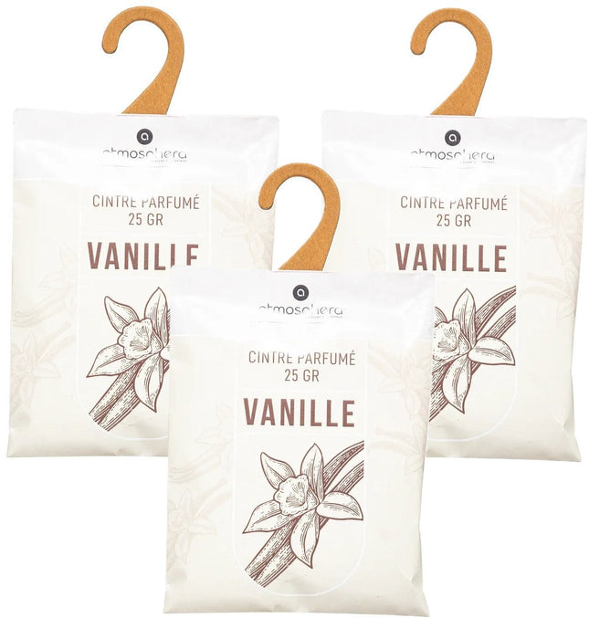 Sachets parfumés Atmosphera Vanille - 12x - avec crochet - diffuseur de parfum/désodorisant