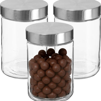 Secret de Gourmet Boîte de rangement/bocal de conservation - 3x - 1,2L - verre - couvercle en inox - 750 ml - avec couvercle hermétique