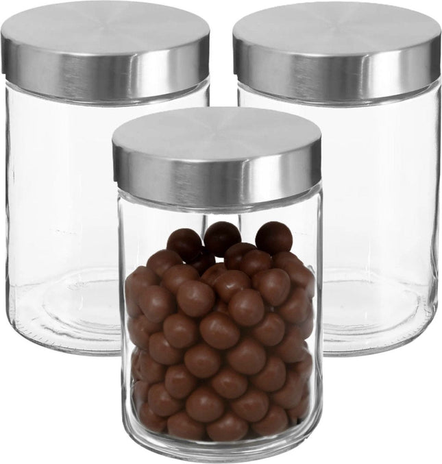 Secret de Gourmet Boîte de rangement/bocal de conservation - 3x - 1,2L - verre - couvercle en inox - 750 ml - avec couvercle hermétique