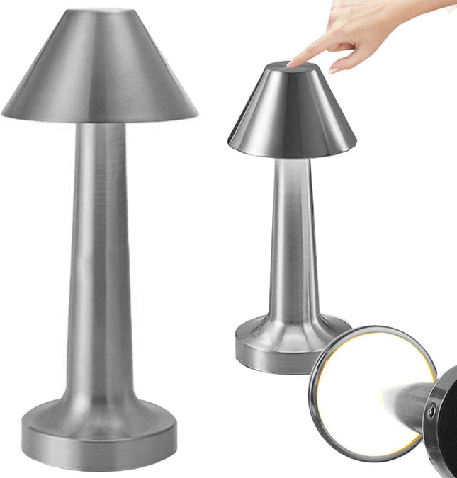 Lampe de table à piles - Rechargeable et dimmable - Commande tactile - Lampe moderne - Veilleuse sans fil - Veilleuse rechargeable - Argent