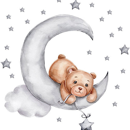 Sipo Sticker Mural Ours sur la Lune - Décoration Murale Spatiale Autocollante pour Chambre d'Enfant - 60x62 cm - Sticker Mural Espace pour Chambre de Bébé et Tout-Petit