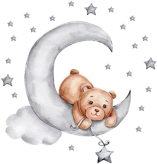 Sipo Sticker Mural Ours sur la Lune - Décoration Murale Spatiale Autocollante pour Chambre d'Enfant - 60x62 cm - Sticker Mural Espace pour Chambre de Bébé et Tout-Petit