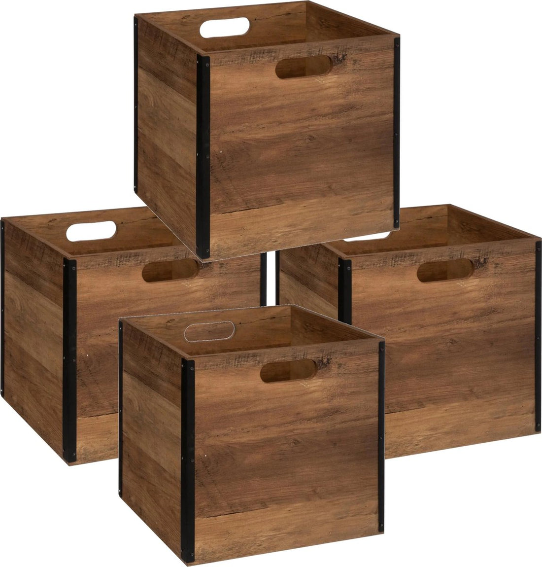 Set of 4x storage baskets/cupboard baskets 29 liters dark brown wood 31 x 31 x 31 cm - Storage boxes - Cube storage baskets