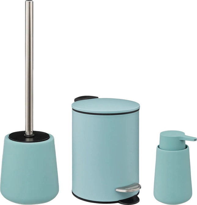 5Five Ensemble d'accessoires de salle de bain - bleu glacier - distributeur de savon/poubelle à pédale/balayette WC