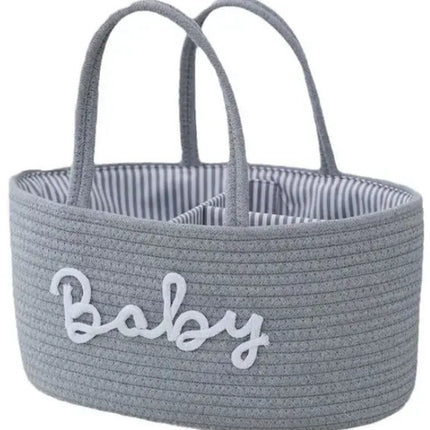 Baby Luiermand voor op de Commode – Opbergmand met 3 Vakken & Handgrepen – Grijs met Witte Letters Baby – Organizer voor Luiers, Doekjes en Accessoires - Luiertas Commodemandje - Baby Organizer
