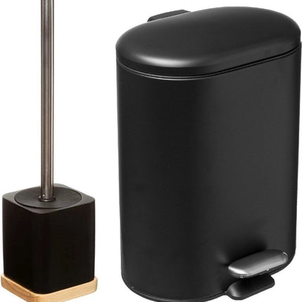 5Five Ensemble d'accessoires de salle de bain/toilettes - Brosse WC/poubelle à pédale 6L - noir - métal/polyrésine