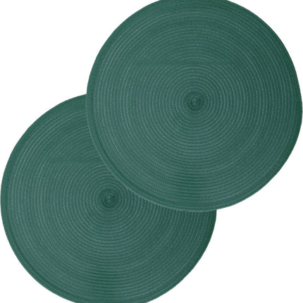 Secret de Gourmet set de 12 sets de table ronds - vert émeraude - plastique tressé - Diamètre 38 cm