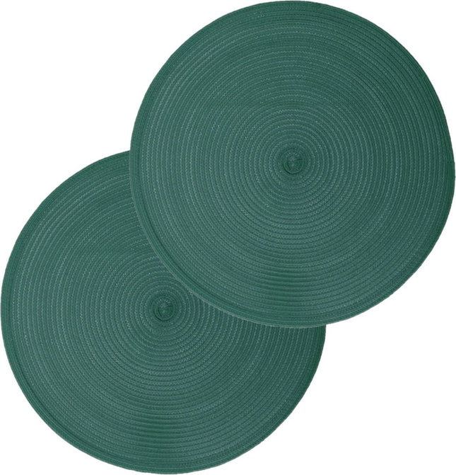 Set de table rond Secret de Gourmet - Lot de 6 - vert émeraude - plastique tressé - Diamètre 38 cm - Dessous de plat