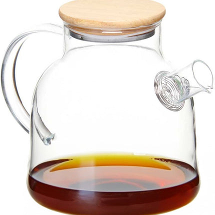 Vivalto Design Theepot - 1200 ml - borosilicaat glas - transparant - bamboe deksel/handvat - theekan